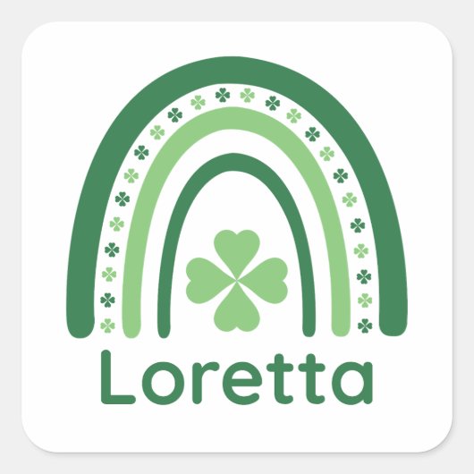Loretta Naam Clover Boho Rainbow Vierkante Sticker (Voorkant)