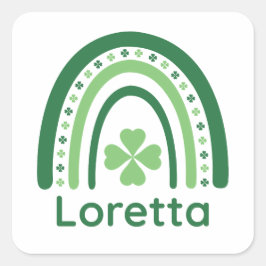 Loretta Naam Clover Boho Rainbow Vierkante Sticker