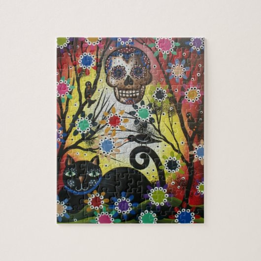 Lori Everett_ Day of the Dead, Cat, Skull, Puzzles Legpuzzel (Verticaal)