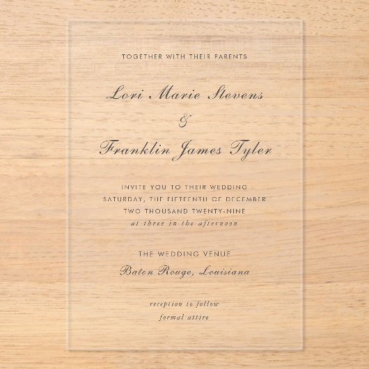 Lori formele elegante bruiloft acryl uitnodigingen (Voorkant)