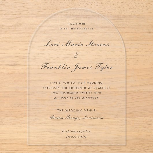 Lori formele elegante bruiloft acryl uitnodigingen (Voorkant)