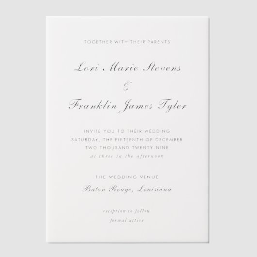 Lori formele elegante bruiloft vellum uitnodigingen (Voorkant)