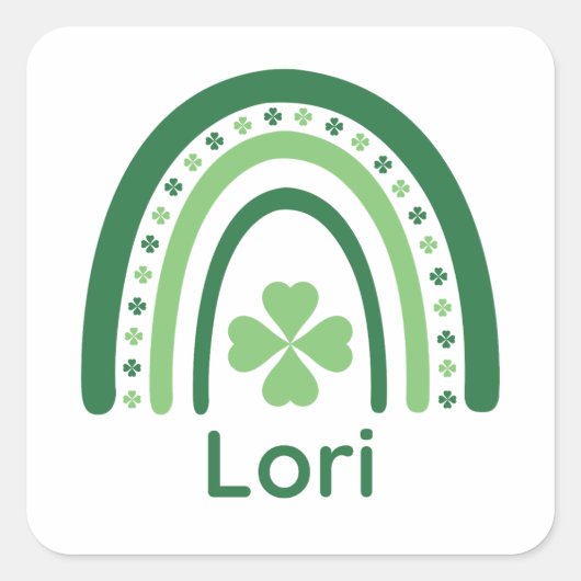 Lori Name Clover Boho Rainbow Vierkante Sticker (Voorkant)