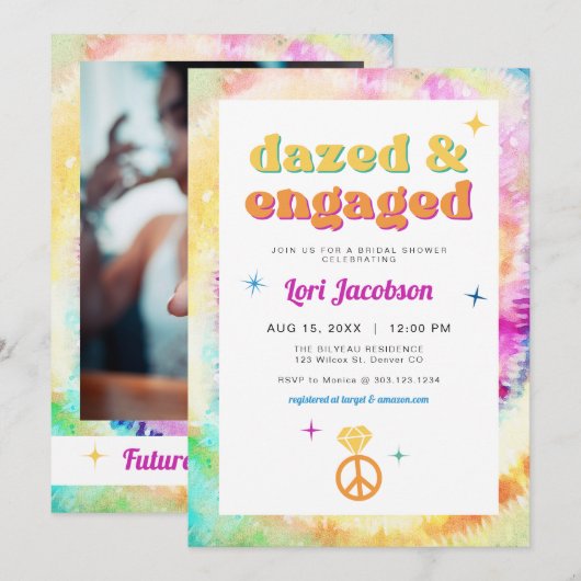 LORI Tie Dye Dazed Engaged 70s Retro Vrijgezellenf Kaart (Voorkant / Achterkant)