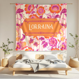 Lorraina Wild Blooms Paarse en Oranje Bloemen Fleece Deken