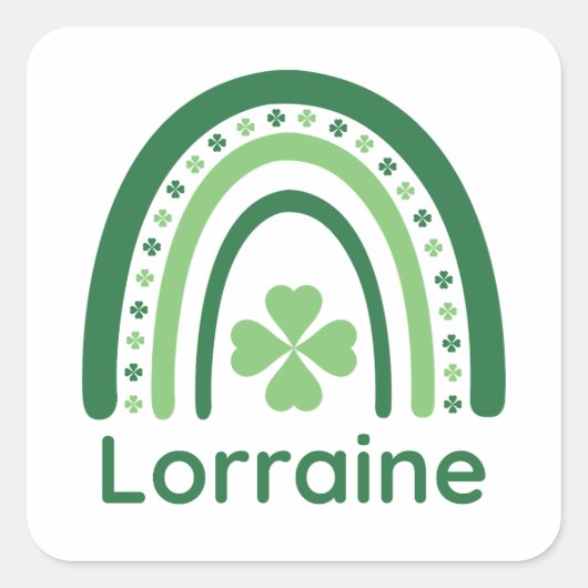 Lorraine Name Clover Boho Rainbow Vierkante Sticker (Voorkant)