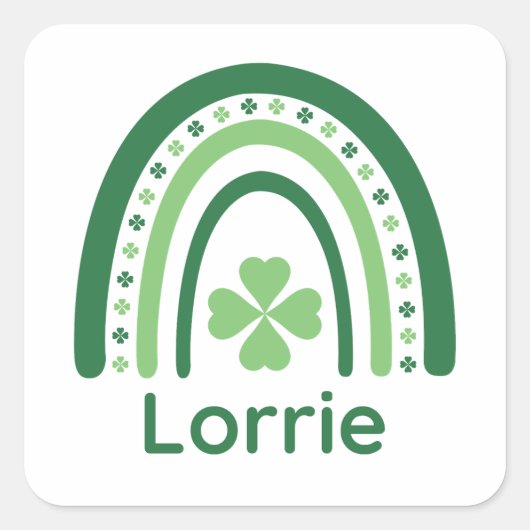 Lorrie Name Clover Boho Rainbow Vierkante Sticker (Voorkant)
