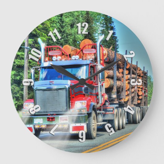 Lorry Driver's Logging Truck Wall Clock Grote Klok (Voorkant)