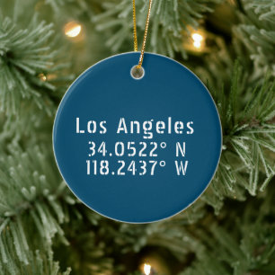 Los Angeles CA Latitude Longitude Blue Keramisch Ornament