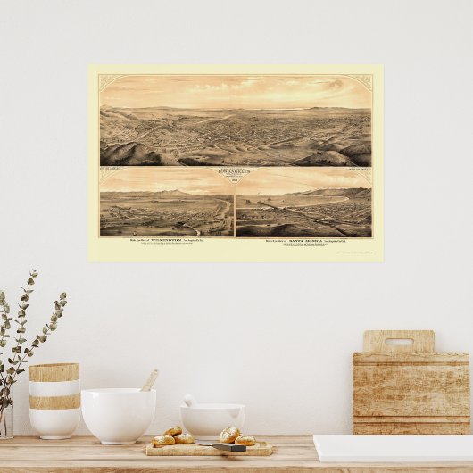 Los Angeles, CA Panoramic Map - 1877 Poster (Keuken)