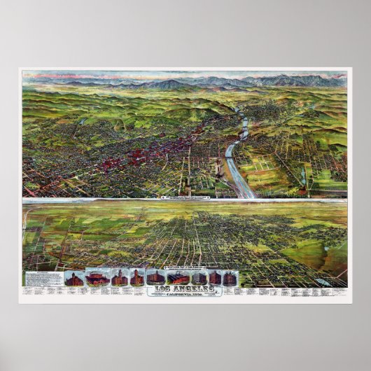 Los Angeles, CA Panoramic Map - 1894 Poster (Voorkant)