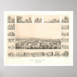 Los Angeles, CA. Panoramische kaart 1857 (0903A) Poster