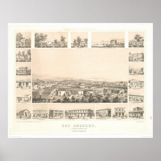 Los Angeles, CA. Panoramische kaart 1857 (0903A) Poster (Voorkant)