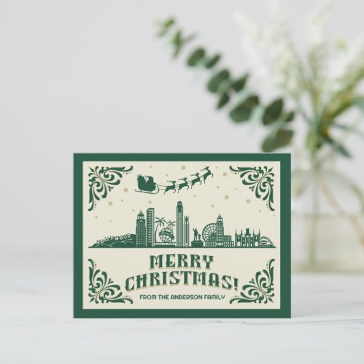 Los Angeles, CA Skyline Christmas Holiday Briefkaa Feestdagenkaart (Staand voorkant)