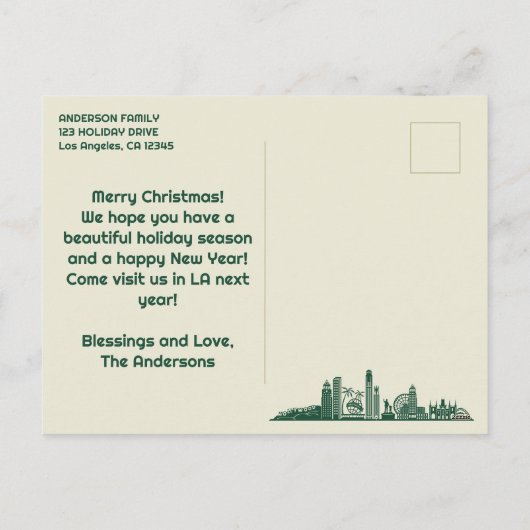 Los Angeles, CA Skyline Christmas Holiday Briefkaa Feestdagenkaart (Achterkant)