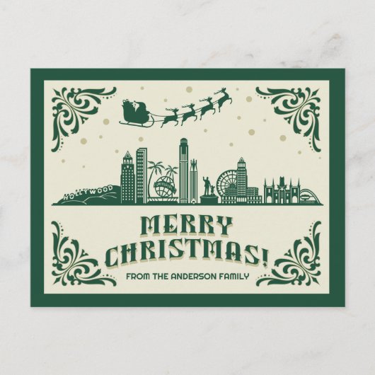 Los Angeles, CA Skyline Christmas Holiday Briefkaa Feestdagenkaart (Voorkant)