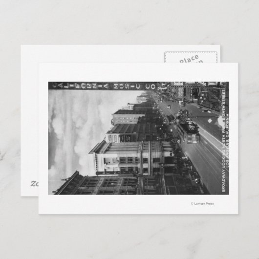 Los Angeles, CA-Uitzicht van Broadway die naar het Briefkaart (Voorkant / Achterkant)