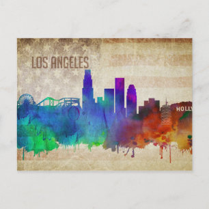Los Angeles, CA   Waterverf City Skyline Briefkaart