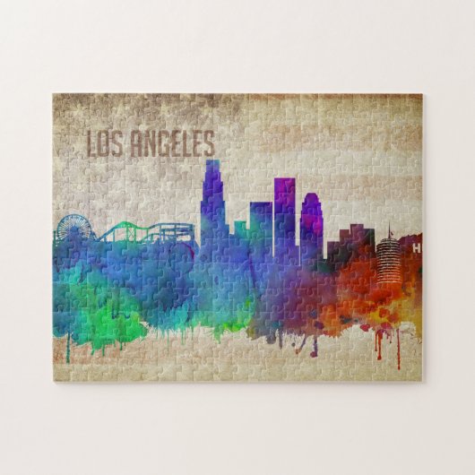 Los Angeles, CA | Waterverf City Skyline Legpuzzel (Horizontaal)