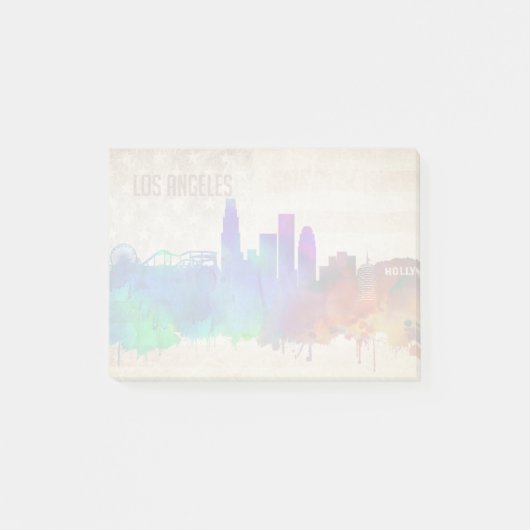 Los Angeles, CA | Waterverf City Skyline Post-it® Notes (Voorkant)