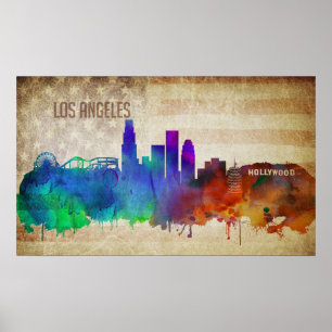 Los Angeles, CA   Waterverf City Skyline Poster
