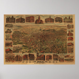 Los Angeles California 1891 Antiek Panorama Poster