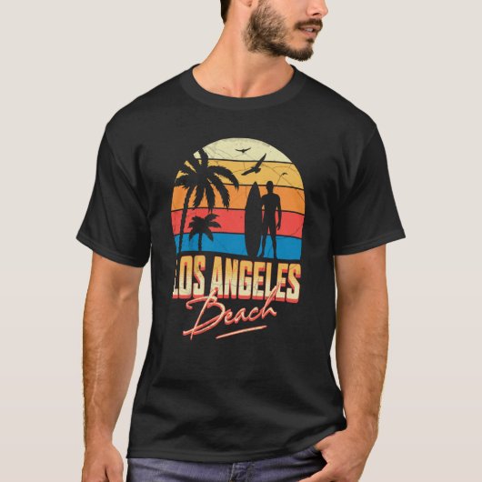 Los Angeles California Beach Surfing Surf Summer V T-shirt (Voorkant)