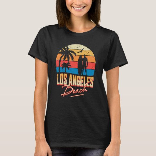 Los Angeles California Beach Surfing Surf Summer V T-shirt (Voorkant)