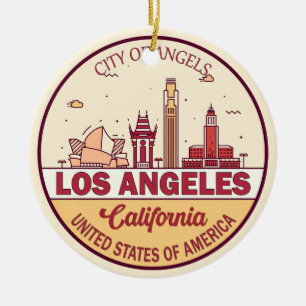 Los Angeles California City Skyline-embleem Keramisch Ornament