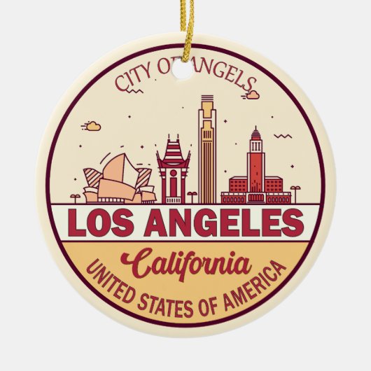 Los Angeles California City Skyline-embleem Keramisch Ornament (Voorkant)