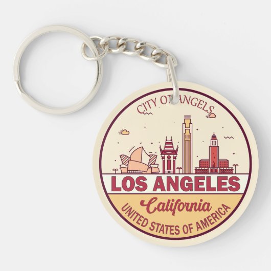 Los Angeles California City Skyline-embleem Sleutelhanger (Voorkant)