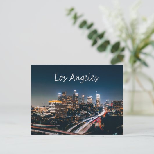 Los Angeles California City Skyline 's nachts Briefkaart (Staand voorkant)
