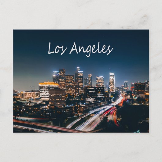 Los Angeles California City Skyline 's nachts Briefkaart (Voorkant)