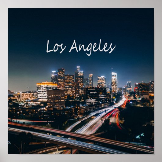 Los Angeles California City Skyline 's nachts Poster (Voorkant)