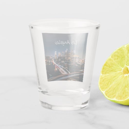Los Angeles California City Skyline 's nachts Shot Glas (Achterkant)
