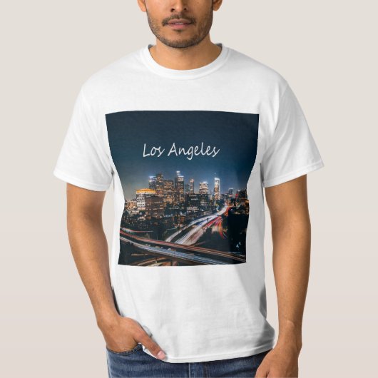 Los Angeles California City Skyline 's nachts T-shirt (Voorkant)