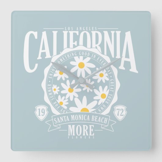 Los Angeles California Floral Graphic Vierkante Klok (Voorkant)