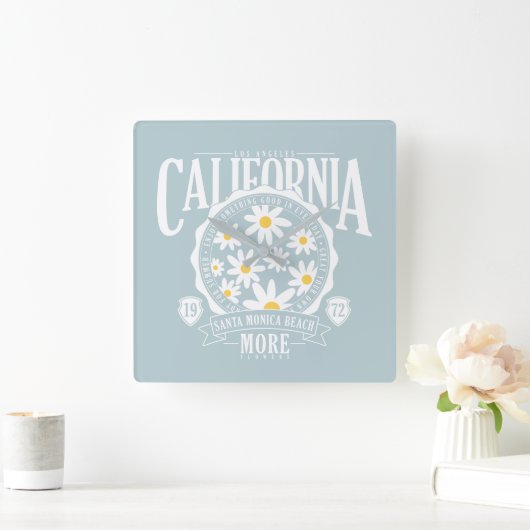 Los Angeles California Floral Graphic Vierkante Klok (Huis)