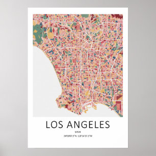 Los Angeles California Kaart Poster   Moderne Stad