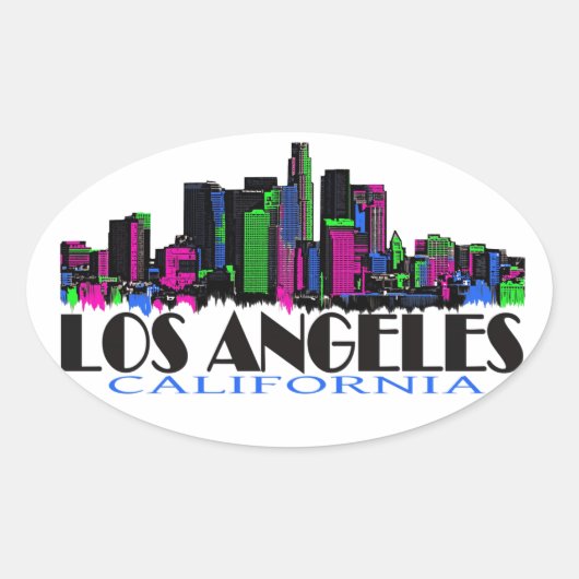Los Angeles California neon skyline Ovale Sticker (Voorkant)