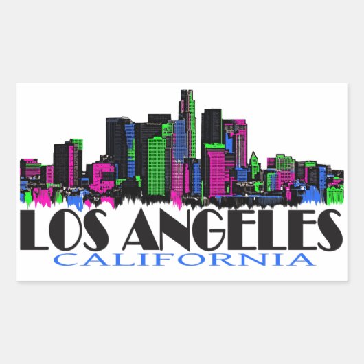 Los Angeles California neon skyline Rechthoekige Sticker (Voorkant)