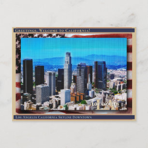Los Angeles California Skyline Linen + Flag Briefkaart