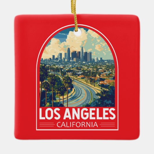 Los Angeles California Travel Art Embleem Keramisch Ornament (Voorkant)