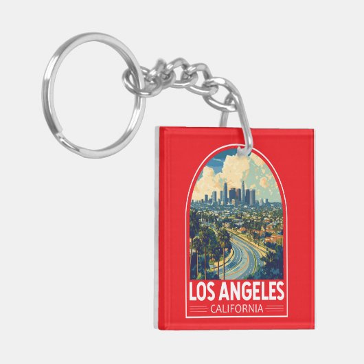 Los Angeles California Travel Art Embleem Sleutelhanger (Voorkant Links)