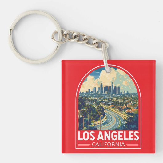 Los Angeles California Travel Art Embleem Sleutelhanger (Voorkant)