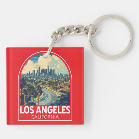 Los Angeles California Travel Art Embleem Sleutelhanger (Achterkant)