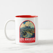 Los Angeles California Travel Art Embleem Tweekleurige Koffiemok (Links)