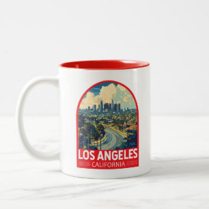 Los Angeles California Travel Art Embleem Tweekleurige Koffiemok