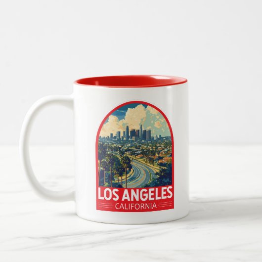 Los Angeles California Travel Art Embleem Tweekleurige Koffiemok (Links)