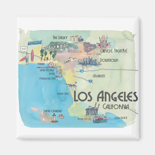 Los Angeles California Vintage Reiskaart Magneet (Voorkant)